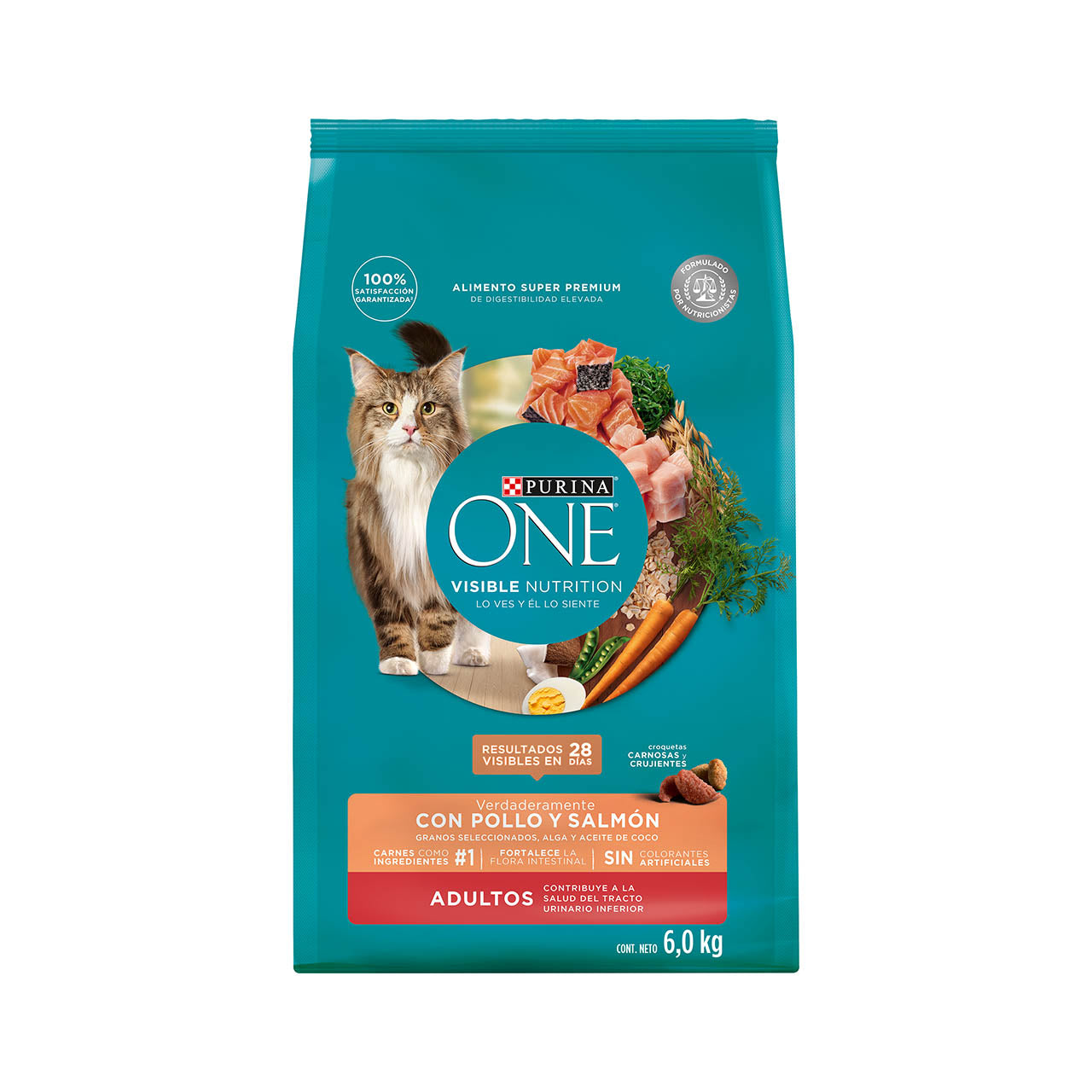 Alimento para Gato Purina One Adultos sabor pollo y salmon  en bolsa de 6kg