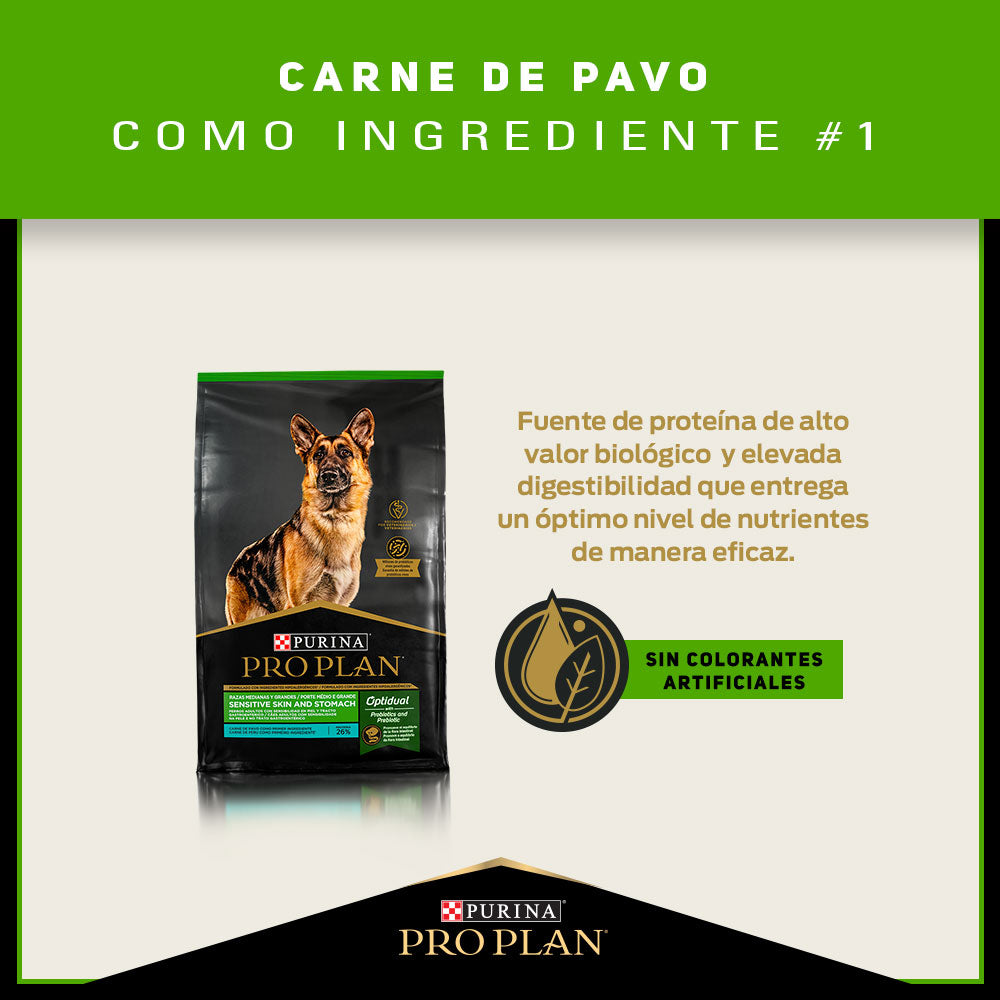 Alimento para perros medianos y grandes con piel sensible Pro Plan® Pavo 12kg