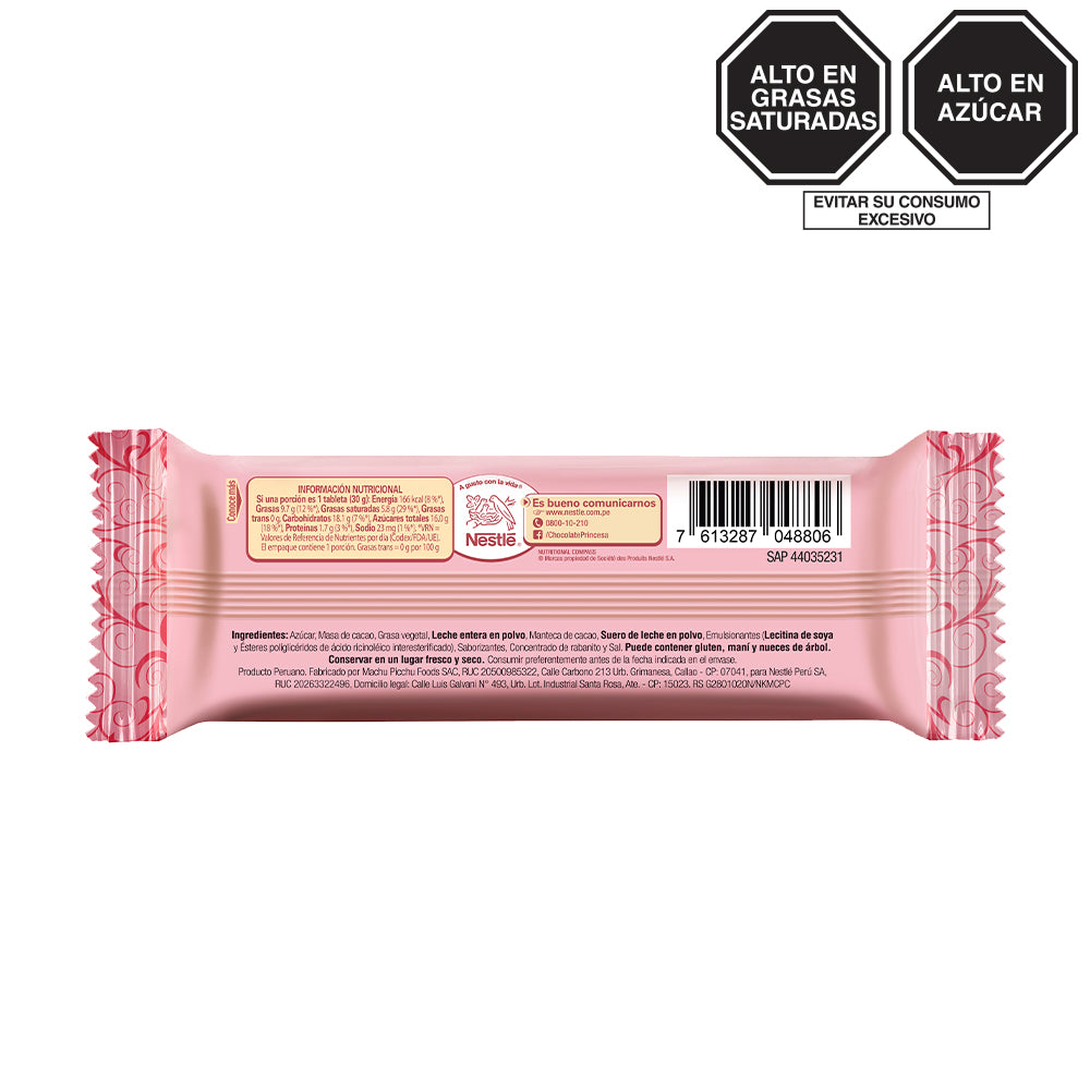 Chocolate Princesa Fresa Barra 30gr