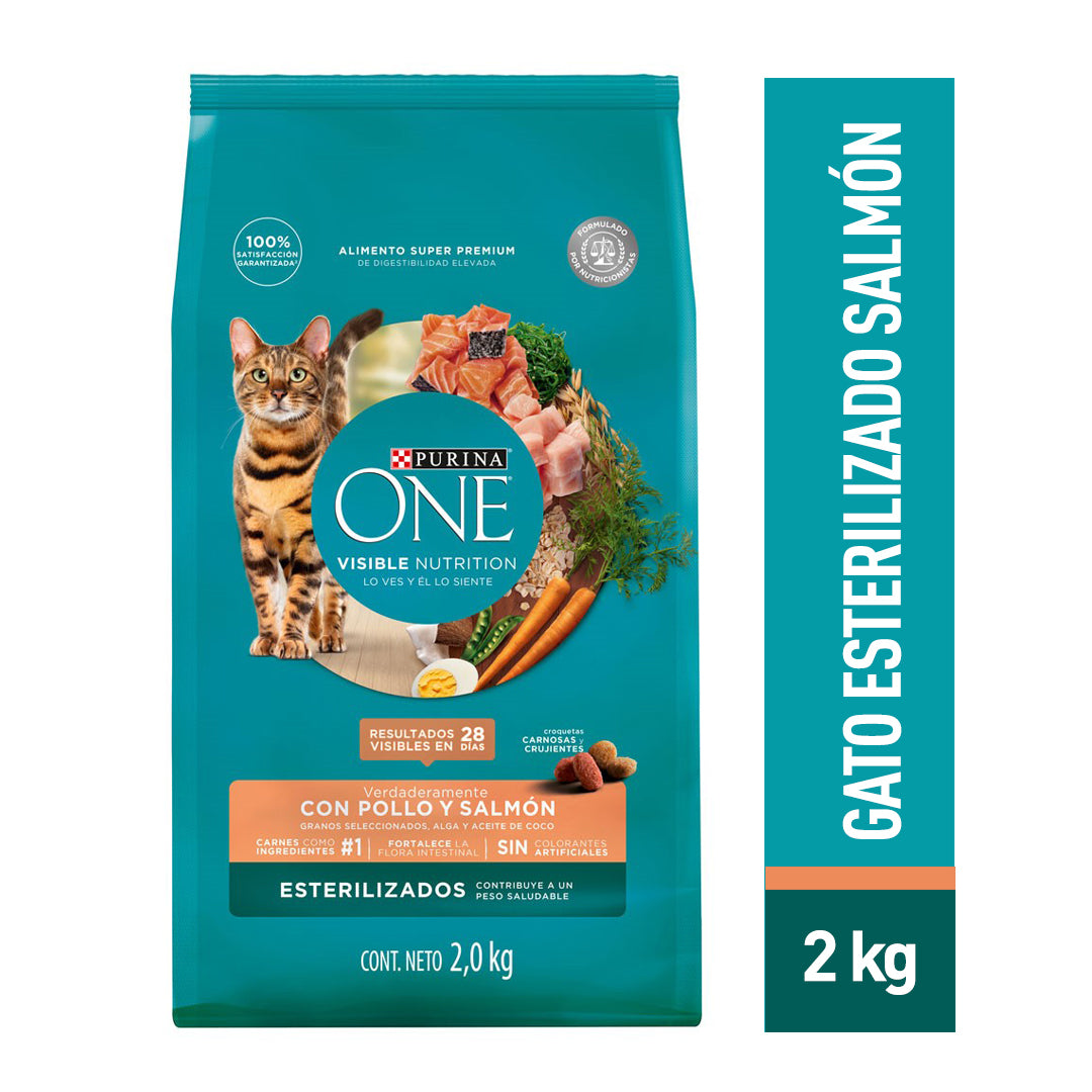 Alimento para gato Purina One Esterilizado sabor Salmón en bolsa de 2 kg
