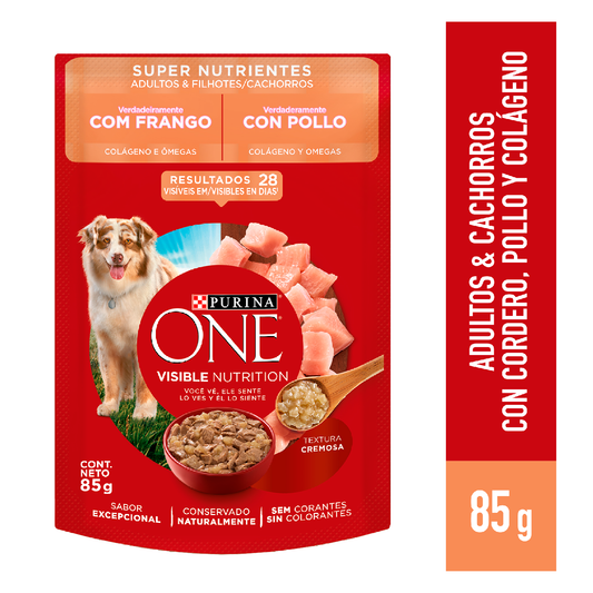 Alimento húmedo para perros Purina One Adulto y Cachorro sabor pollo de 85gr