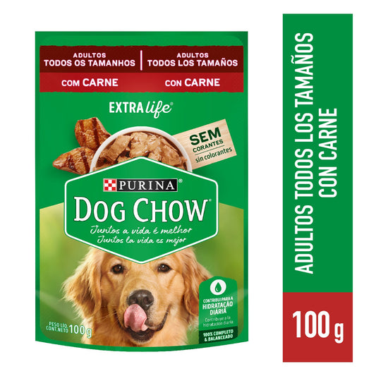 Alimento húmedo para perros Dog Chow Adultos todos los tamaños con Carne 100gr