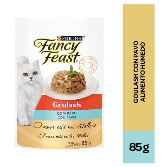Alimento húmero para Gatos Fancy Feast Goulash sabor Pavo en lata de 85gr