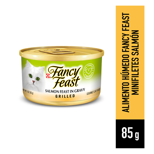 Alimento húmero para Gatos Fancy Feast Petit Filet sabor salmón en lata de 85gr