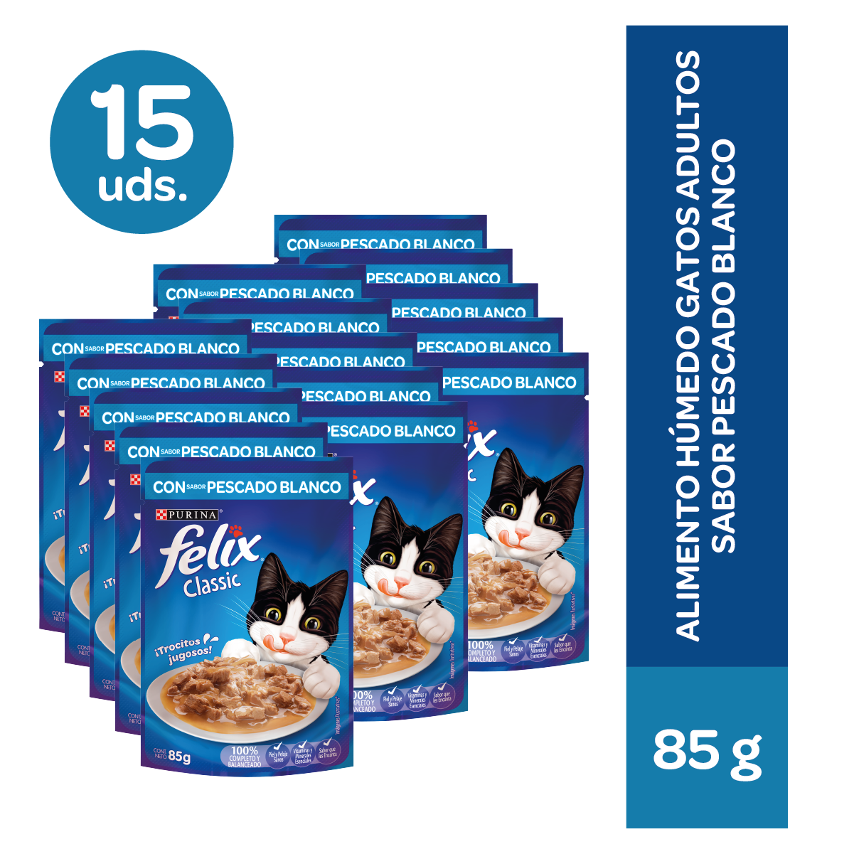 Alimento húmedo Felix sabor pescado blanco 85 gr. x 15 unidades