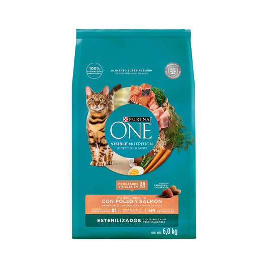 Alimento para gato Purina One Esterilizado sabor Salmón en bolsa de 6 kg