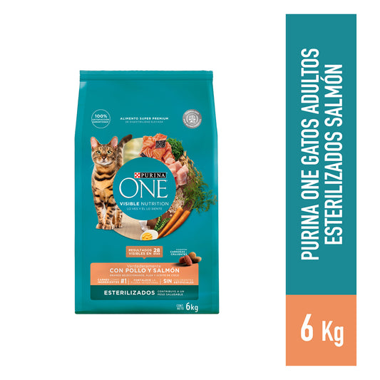 Alimento para gato Purina One Esterilizado sabor Salmón en bolsa de 6 kg