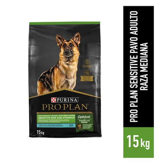 Alimento para perro Pro Plan Sensitive Pavo Adulto raza mediana 15kg