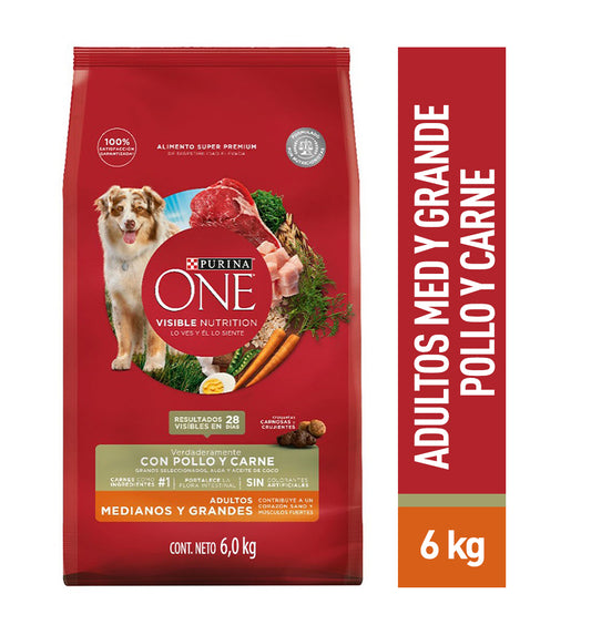 Alimento para perro Purina One Adultos medianos y grandes sabor carne de 6 kg