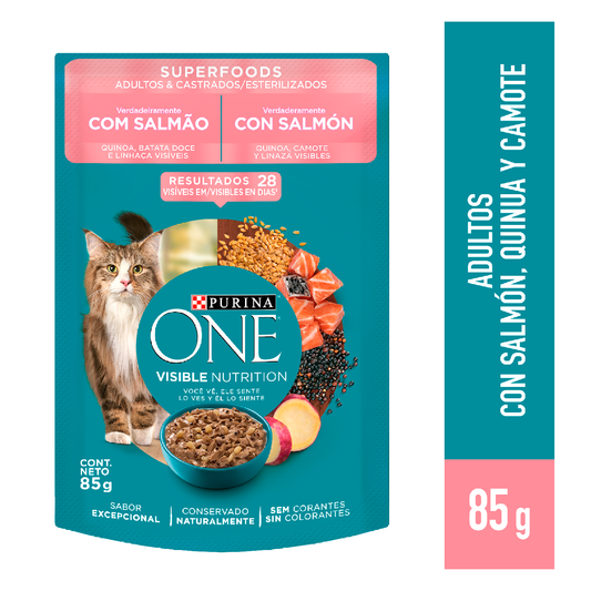 Alimento húmedo para gatos Purina One Adulto y  Esterilizado sabor salmón de 85gr