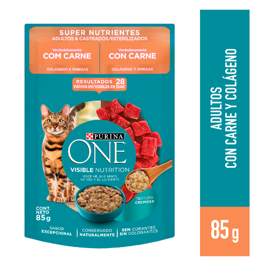 Alimento húmedo para gatos Purina One Adulto y esterilizado supernutrientes de 85gr