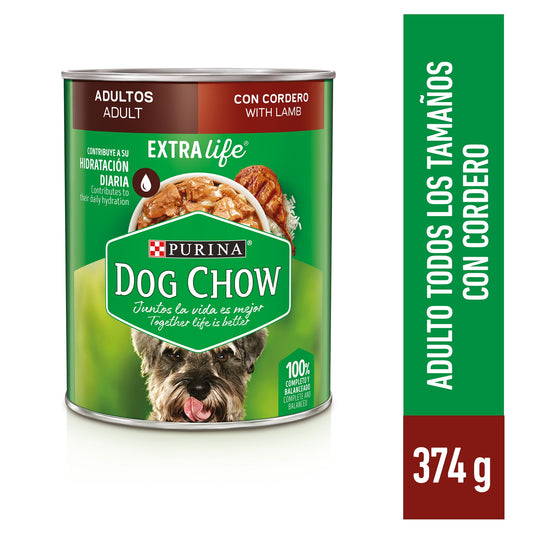 Alimento húmedo Dog Chow® Adulto con Cordero Lata 374 gr.