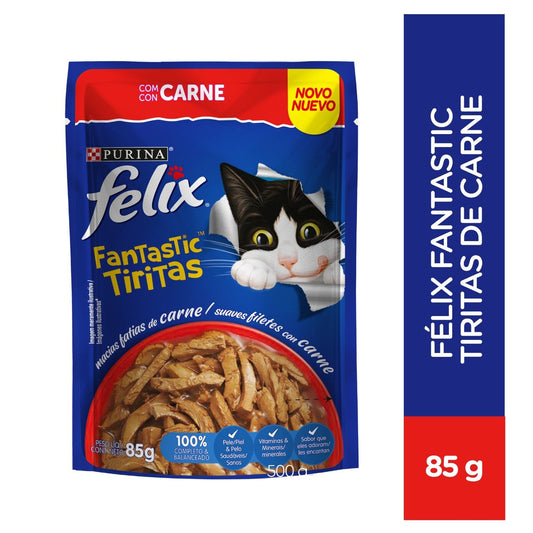 Alimento húmedo Felix® sabor tiritas de Carne 85 gr.